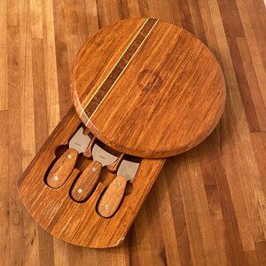 Vintage Wooden Cheese Board with Stainless Steel Cheese Tools